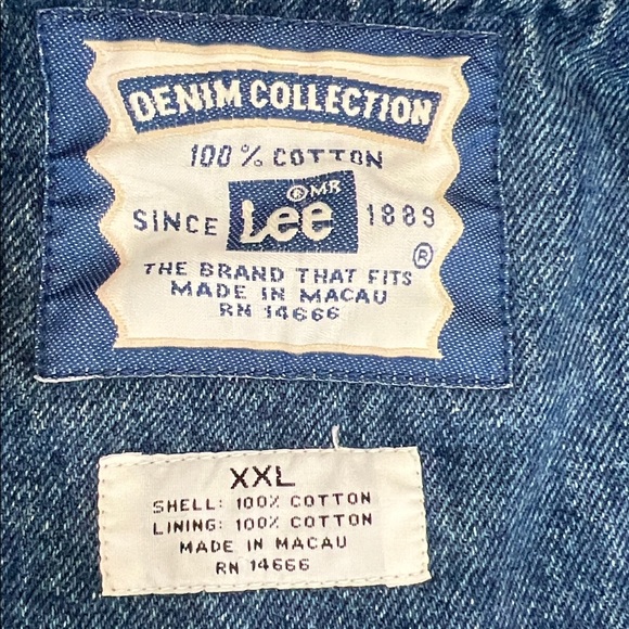 VTG Lee Denim & Beige Bomber Jacket with"OGE"& "POWER DELIVERY CONSTRUCTION" XXL - Picture 10 of 10